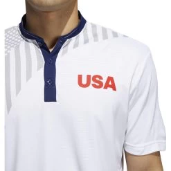 ADIDAS USA Olympics Friday Polo -Golf Club adidas usa olympics friday polo white grey two dark blue 03 67774.1659042797
