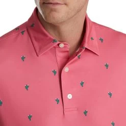 FootJoy Cactus Print Lisle Self Collar Polo -Golf Club footjoy cactus print lisle self collar polo watermelon 03 48089.1673900465