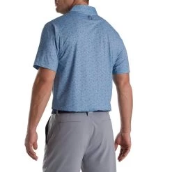 FootJoy Mini Floral Print Lisle Self Collar Polo -Golf Club footjoy mini floral print lisle self collar polo denim dusty purple azure 02 35158.1673902054