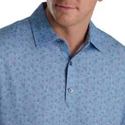 FootJoy Mini Floral Print Lisle Self Collar Polo -Golf Club footjoy mini floral print lisle self collar polo denim dusty purple azure 03 84514.1673904264