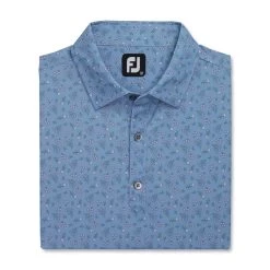 FootJoy Mini Floral Print Lisle Self Collar Polo -Golf Club footjoy mini floral print lisle self collar polo denim dusty purple azure 04 65445.1673907382