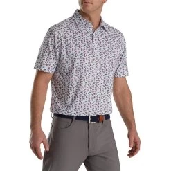 FootJoy Mini Floral Print Lisle Self Collar Polo -Golf Club footjoy mini floral print lisle self collar polo white watermelon sea green 01 88075.1673906858