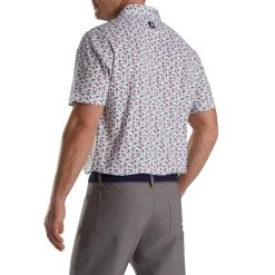 FootJoy Mini Floral Print Lisle Self Collar Polo -Golf Club footjoy mini floral print lisle self collar polo white watermelon sea green 02 90603.1673905243