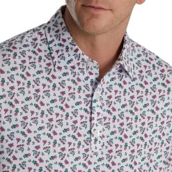 FootJoy Mini Floral Print Lisle Self Collar Polo -Golf Club footjoy mini floral print lisle self collar polo white watermelon sea green 03 91804.1673899882