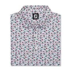 FootJoy Mini Floral Print Lisle Self Collar Polo -Golf Club footjoy mini floral print lisle self collar polo white watermelon sea green 04 47884.1673905956