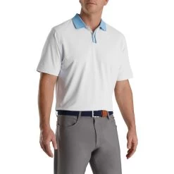 FootJoy Solid Stretch Pique With Stripe Placket Knit Collar Polo -Golf Club footjoy solid stretch pique with stripe placket knit collar polo white 01 13309.1673901099