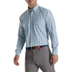 FootJoy Super Soft Woven Plaid Shirt -Golf Club footjoy super soft woven plaid shirt white dusk blue ink 01 31344.1671650609