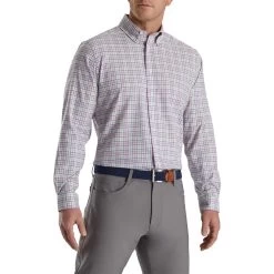 FootJoy Super Soft Woven Plaid Shirt -Golf Club footjoy super soft woven plaid shirt white lavender sage navy 01 56018.1671653304