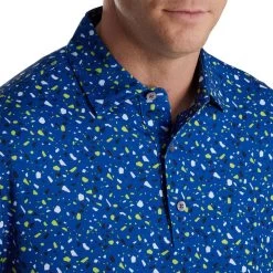 FootJoy Terrazzo Print Lisle Self Collar Polo -Golf Club footjoy terrazzo print lisle self collar polo ocean 03 74341.1673907287