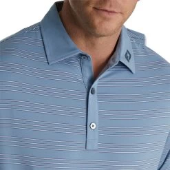 FootJoy Trio Stripe Lisle Self Collar Polo - FJ Logo -Golf Club footjoy trio stripe lisle self collar polo fj logo denim 03 33900.1676581388