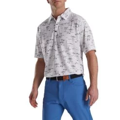 FootJoy Tropic Golf Print Lisle Self Collar Polo -Golf Club footjoy tropic golf print lisle self collar polo white black 01 75680.1673900603