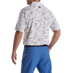 FootJoy Tropic Golf Print Lisle Self Collar Polo -Golf Club footjoy tropic golf print lisle self collar polo white black 02 99642.1673902535
