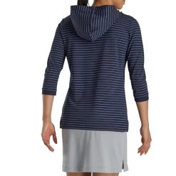 FootJoy Women's 3/4 Sleeve Pinstripe Hoodie -Golf Club footjoy womens 3 4 sleeve pinstripe hoodie navy 03 14953.1633109315