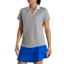 FootJoy Women's Open Placket Space Dye Polo -Golf Club footjoy womens open placket space dye polo grey white 02 01494.1631902166