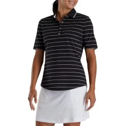 FootJoy Women's Pique Pinstripe Half Sleeve Polo -Golf Club footjoy womens pique pinstripe half sleeve polo black 01 31064.1673904274