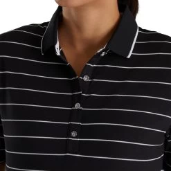 FootJoy Women's Pique Pinstripe Half Sleeve Polo -Golf Club footjoy womens pique pinstripe half sleeve polo black 03 46845.1673902489