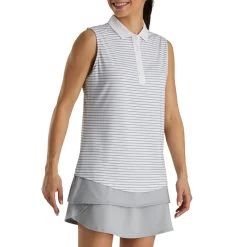 FootJoy Women's Sleeveless Pinstripe Polo -Golf Club footjoy womens sleeveless pinstripe polo white 02 49055.1633122943
