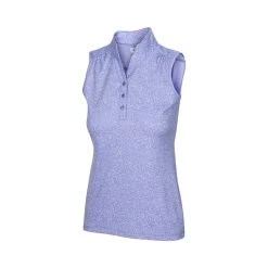 Greg Norman Women's Heathered Dot Sleeveless Polo -Golf Club greg norman womens heathered dot sleeveless polo sweet iris 01 41050.1651765028