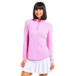 Mini Check Long Sleeve Zip Mock -Golf Club ibkul mini check long sleeve zip mock hot pink 01 01307.1676598236