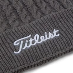 Titleist Cable Knit Pom Pom Beanie 16 Titleist Cable Knit Pom Pom Beanie -Golf Club titleist cable knit pom pom beanie gray white 03 11784.1636747907